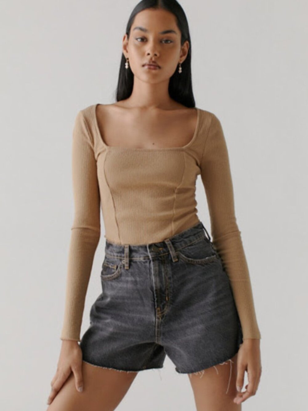 BDG Grey A-Line Cutoff High Waisted Denim Short